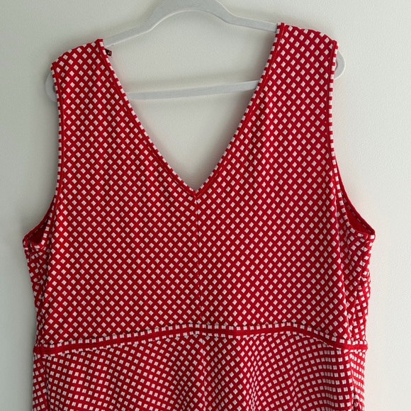 eShakti Red White Diamond Print Sleeveless Midi Dress, Stretch Knit, Women's 3X - Picture 5 of 8
